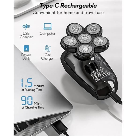 Head Shaver for Men,5in1 Head Shavers for Bald Men,Cordless LED Bald Head Shaver - Picture 5 of 6